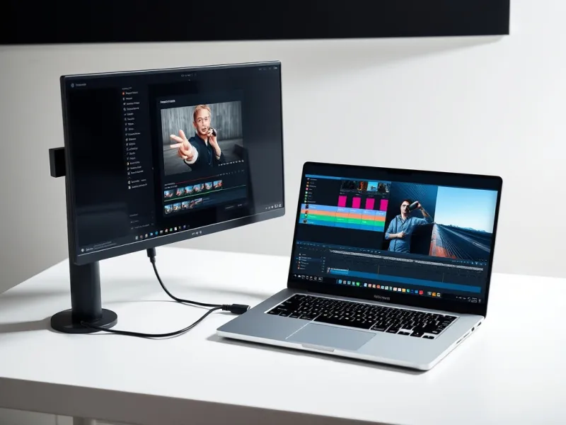 Laptop kết nối màn hình ngoài qua cáp Type-C để chỉnh video