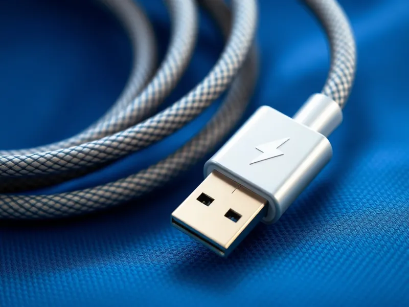 Cáp Thunderbolt bọc dù cuộn trên nền vải xanh dương