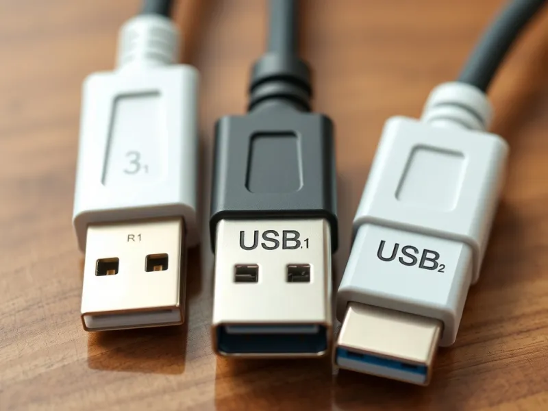 So sánh cáp USB 3.1, USB 3.2, USB 4 trên bàn gỗ