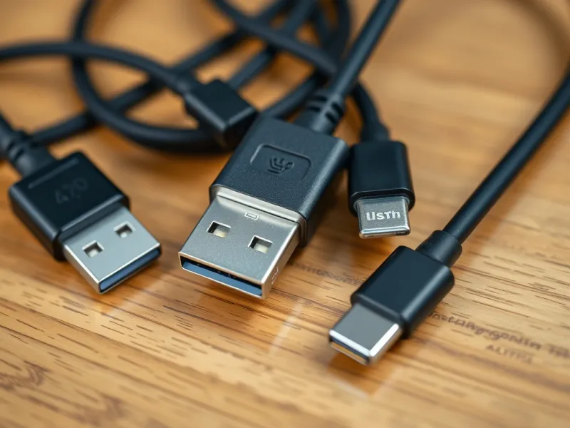 Cáp OTG Micro USB và Type-C đặt cạnh nhau trên bàn gỗ