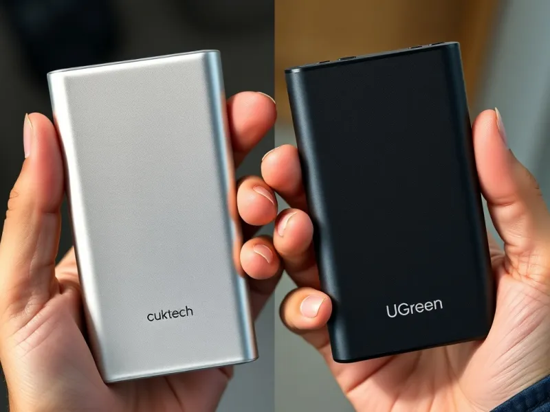 Cầm so sánh kích thước và chất liệu của Cuktech và Ugreen