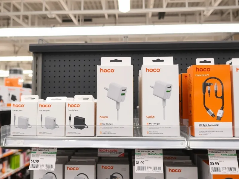 Kệ trưng bày củ sạc và cáp sạc Hoco tại shop phụ kiện