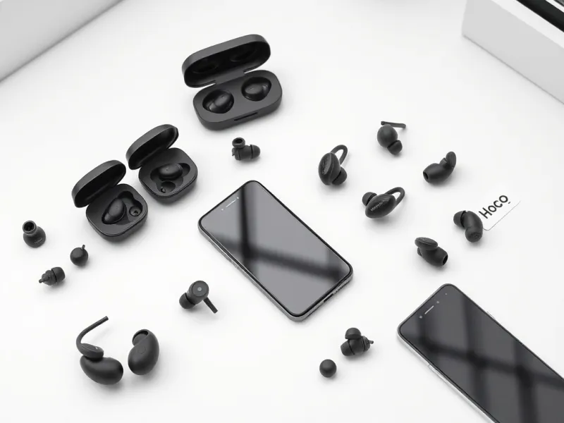 Bộ tai nghe bluetooth Hoco các loại bày bán trên bàn gỗ trắng
