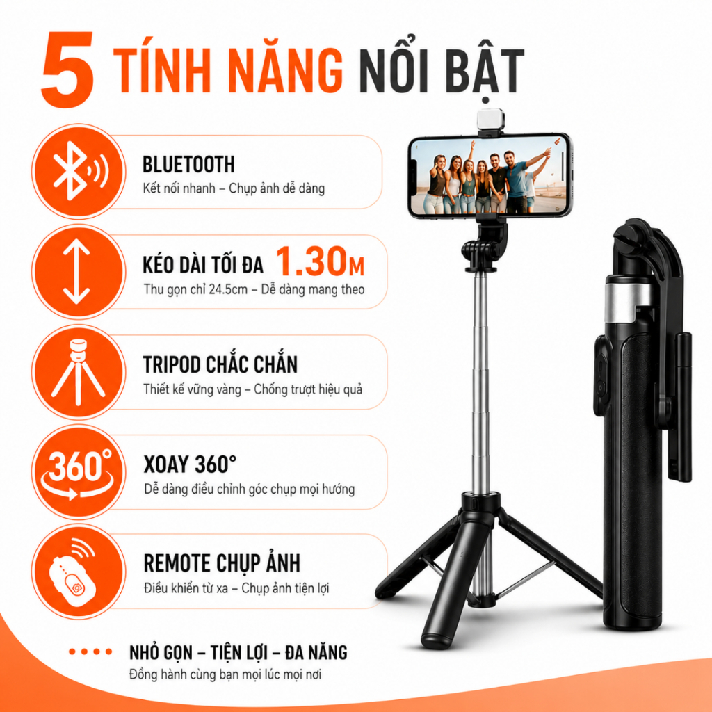 Gậy Chụp Ảnh Tự Sướng Bluetooth 3 Chân Đa Năng X2 giá sỉ