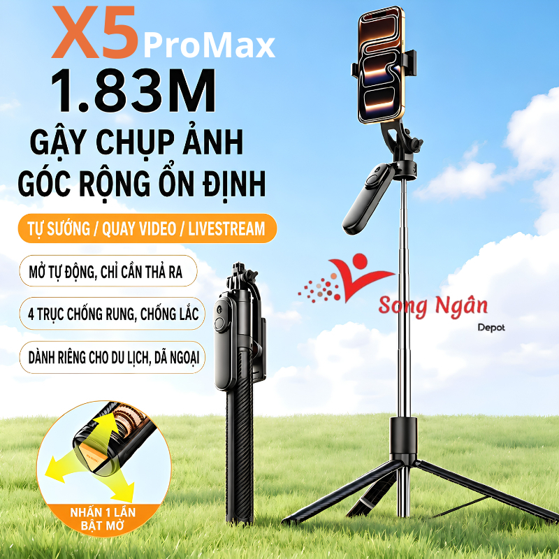 Gậy Chụp Ảnh Tự Sướng Bluetooth 3 Chân Đa Năng X5 Promax