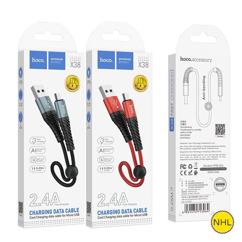 Dây Cáp Sạc Nhanh Micro Hoco X38 25cm