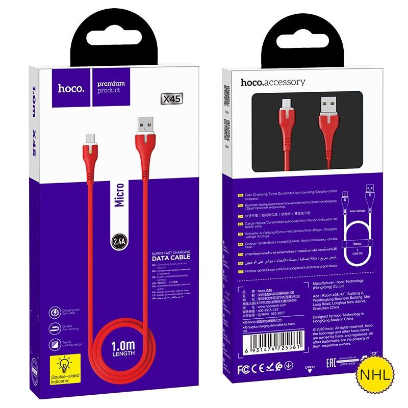 Dây Cáp Sạc Nhanh Micro Hoco X45