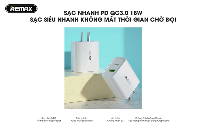 Củ sạc nhanh 2 cổng WP-U72 QC3.0/PD 18W giá sỉ