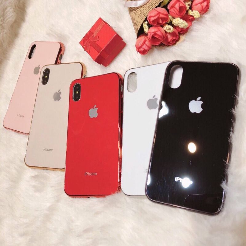 Ốp lưng kính logo viền xi 5 màu - kính thật